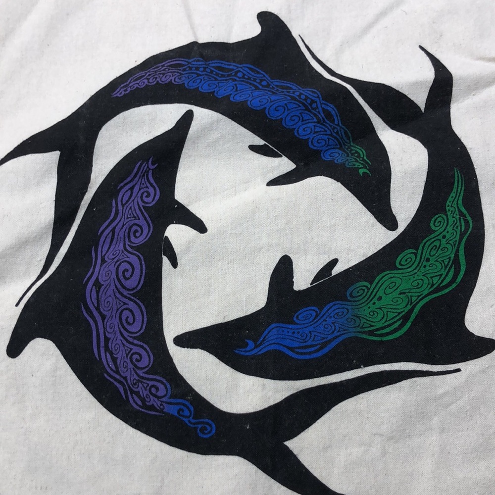 100% Cotton Three Dolphins in a Circle Tote Bag - Picture 4 of 7